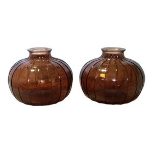 Glass Amber Short Round Vases